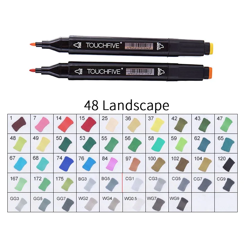 BLACK-48LANDSCAPE TOUCHFIVE 168 цветов художественные Маркеры Набор ручек с двойной головкой ручка для рисования манга маркер для окрашивания выдвижных ящиков поставки Студенческая ручная краска - Цвет: BLACK-48LANDSCAPE