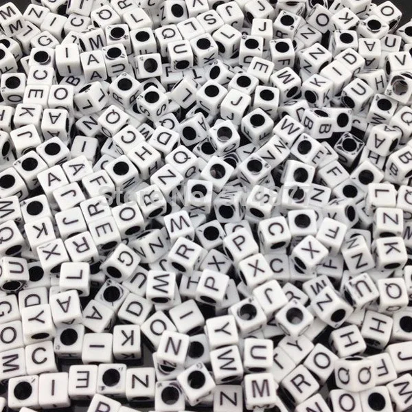 

100 pcs 6mm White Black Acrylic Cube Letter Alphabet Beads spacer