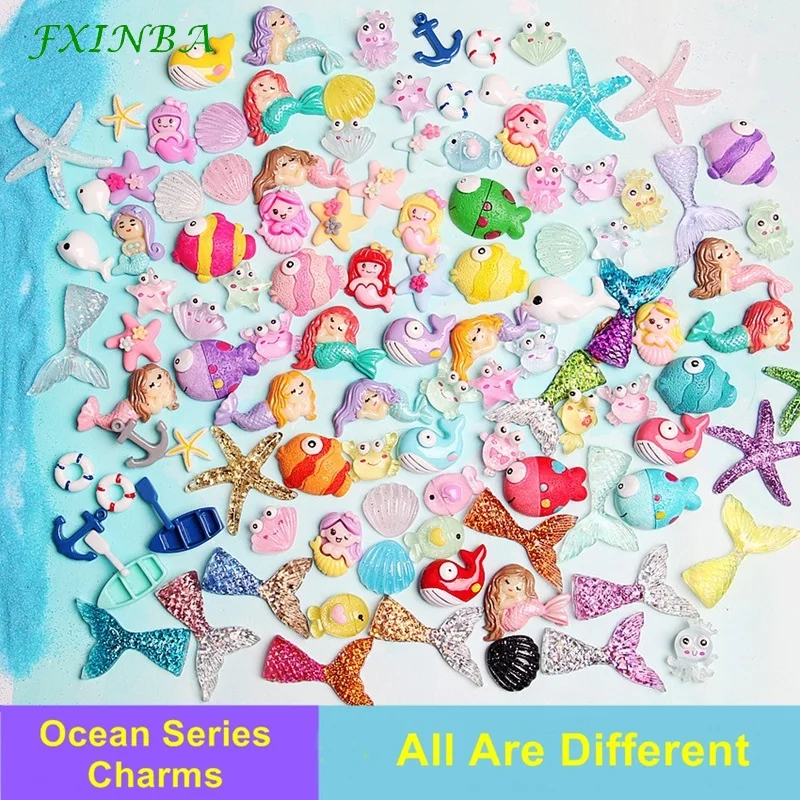 FXINBA 30/50/100 шт. Ocean серии подвески для Slime наполнитель DIY Украшение Декор телефона подвеска с русалкой Лизун глины поставок Шлама Игрушки
