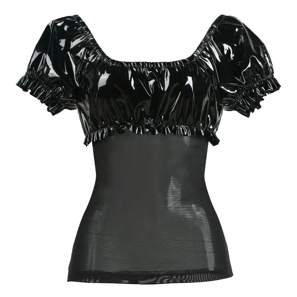 Черное сексуальное платье из ПВХ и кожи костюм для ночного клуба 2 предметов