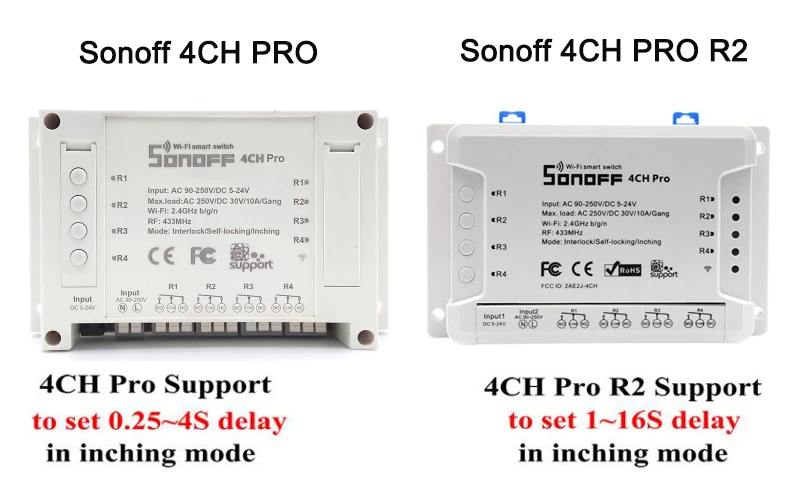 Интеллектуальный выключатель света Sonoff 4ch Pro R2 4-канальный WiFI переключатель c креплением на рейке Din Беспроводной интеллигентая(ый) РЧ пульт дистанционного управления Вкл/Выкл переключатель таймера умный дом eWeLink