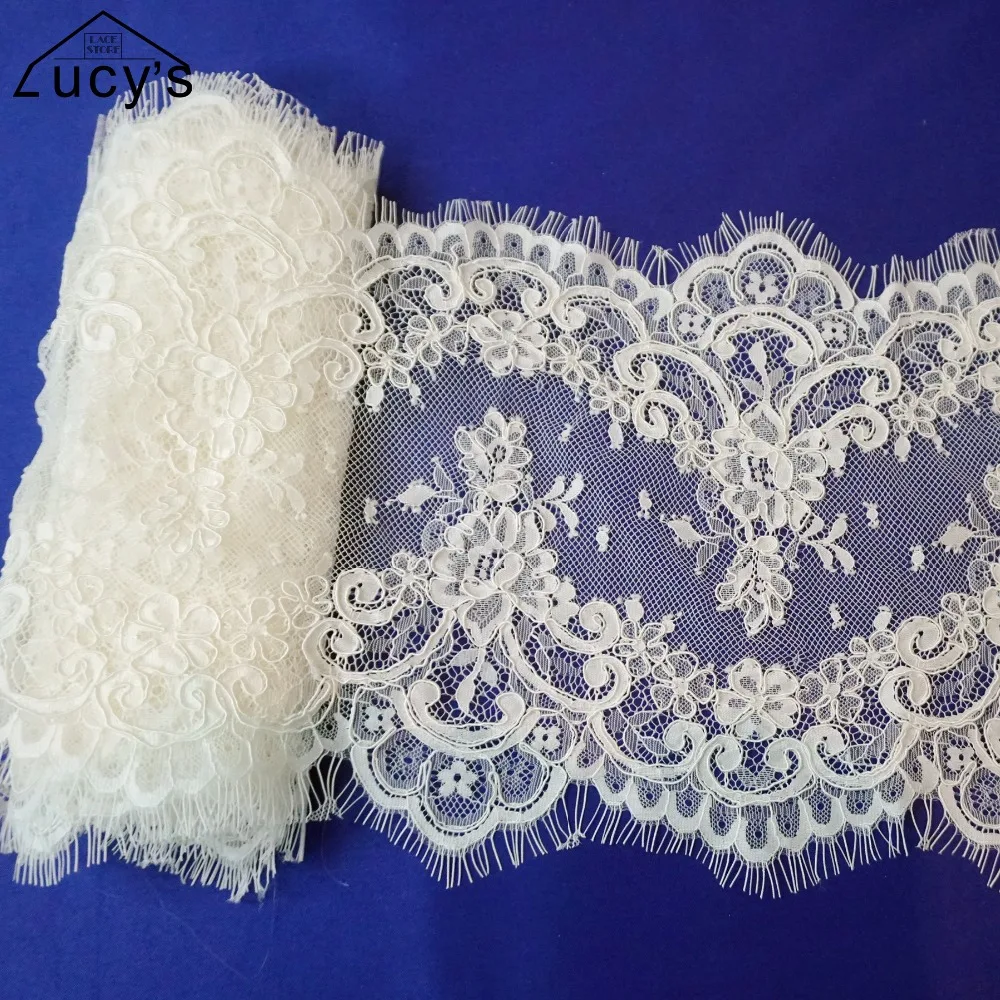 1 шт/3 метра двойная окантовка французского кружева 22 см ширина Off white cording ресниц кружево отделка шитье для свадебного платья Свадебные платья
