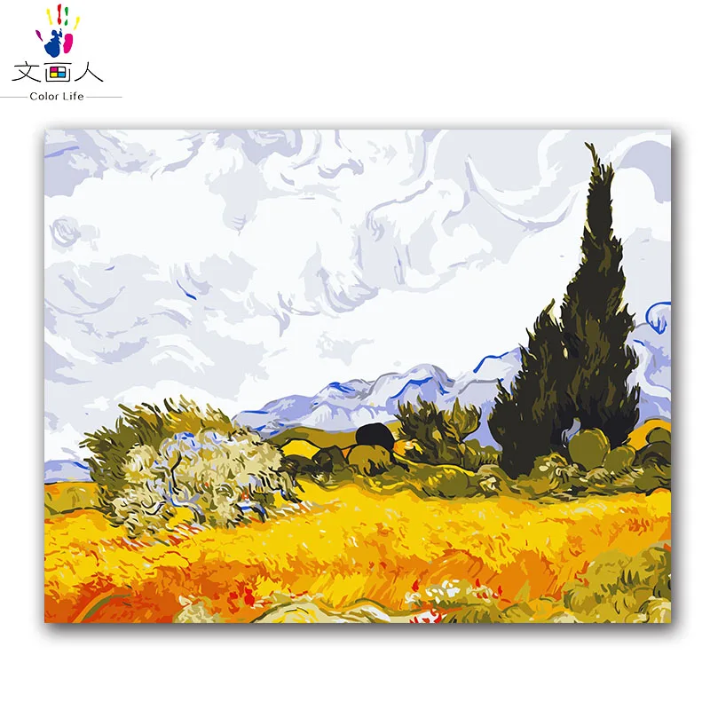 Полевая пейзаж Тополь картина по номерам известная Ван Гога diy Цифровая Картина