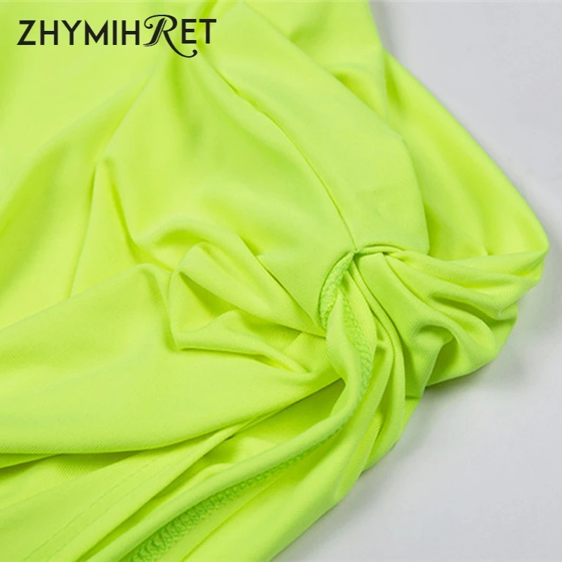 Женский комплект из 2 предметов ZHYMIHRET неоновый цвет топ на одно плечо платье с