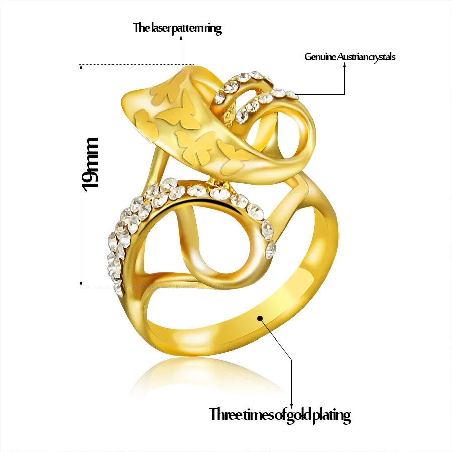 Женские свадебные кольца ERLUER золотого цвета с австрийскими кристаллами и