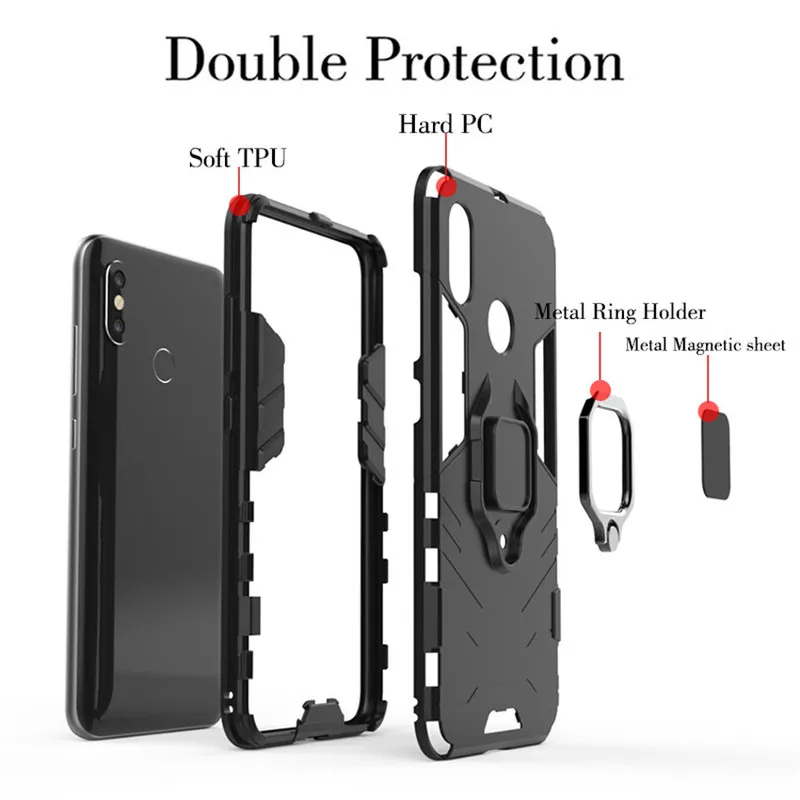 Authentic Phone Case for Xiaomi Mi 8 Se Max 3 A1 5x A2 Lite 6x Redmi Note 5 6 Pro 4x Armor Magnetic Car Holder Ring Stand Cover |