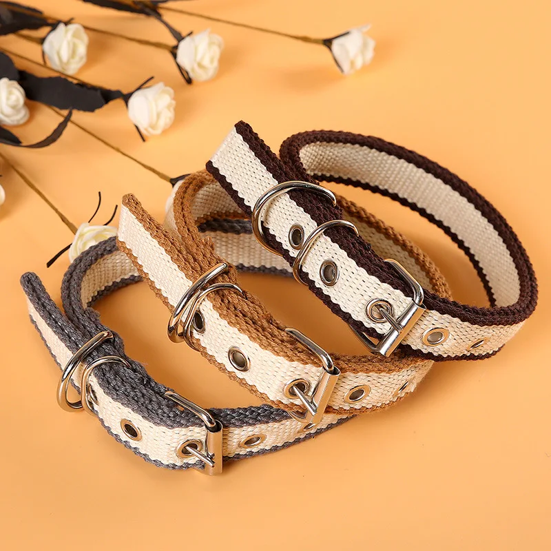 

Small animals Strong Canvas Nylon Dog Collar Double Row Adjustable Buckle Pet Collar For Medium for Daily Dogs Training Walking