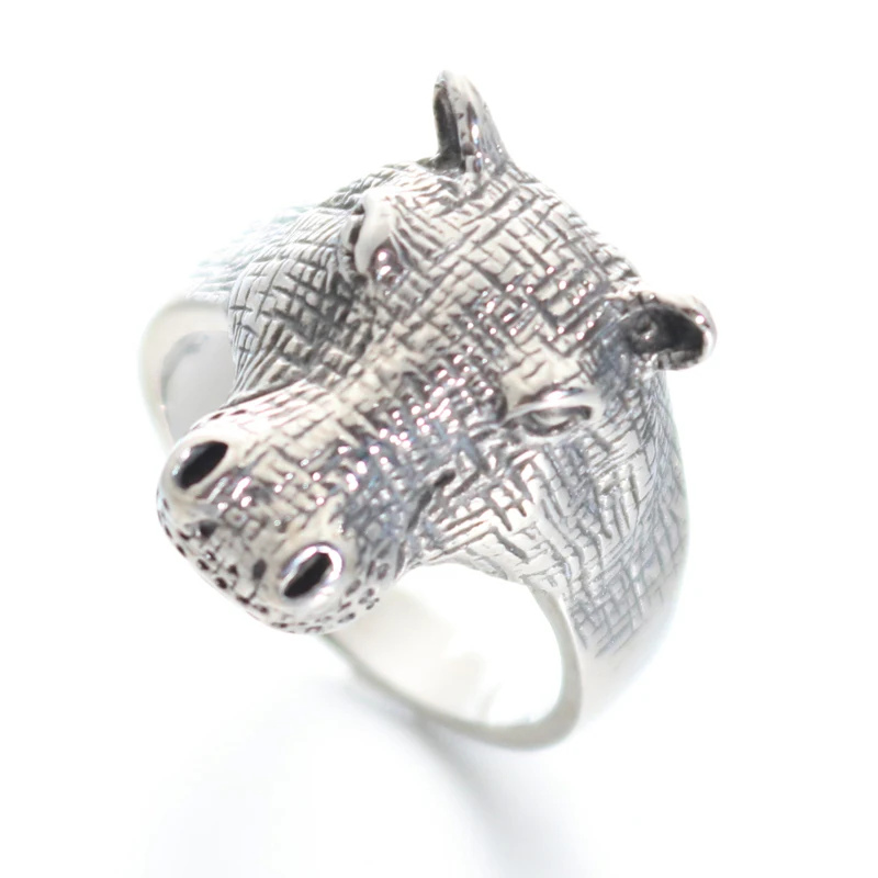 2019 Hip Hop Cool Animal Rhinoceros Ring Male 316L Stainless Steel Fashion Biker Punk Hippo Head Rings For Mens | Украшения и