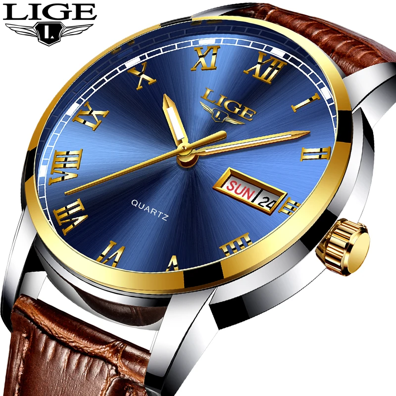 LIGE new Mens Watches Fashion Business Quartz Watch Men Leather Waterproof Clock Date Multi-Function Sport Relojes Hombre | Наручные часы