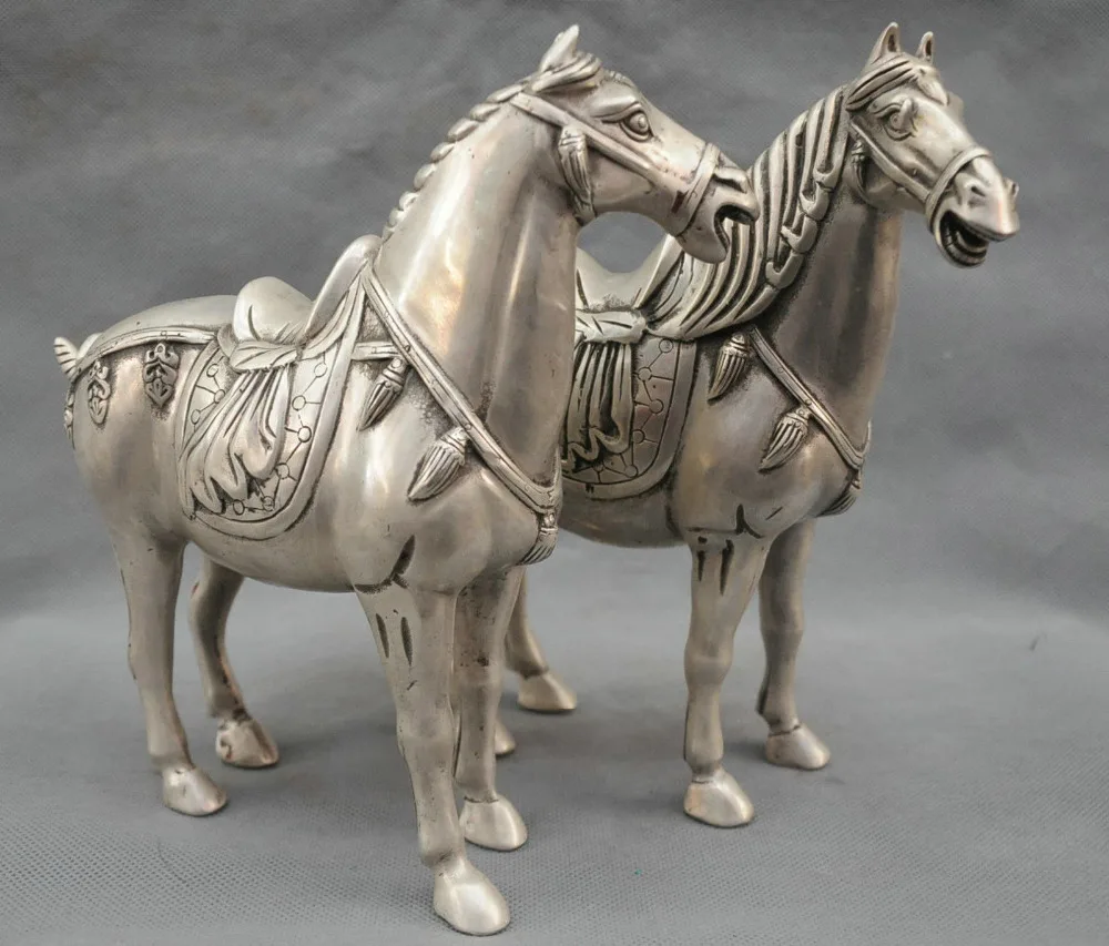 9 &quotКитай Бронза Серебро Статуя Достижение немедленного победы Верховая Пара