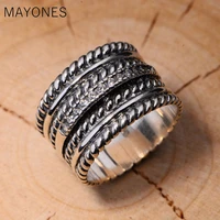 925 sterling silver ring retro thai silver wide version twisted pattern personality mens sterling silver ring