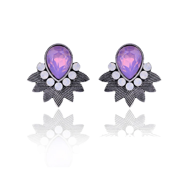opal purple LUBOV благородный фиолетовый кристалл камень кулон трендовые длинные серьги цветок геометрические висячие серьги трендовые женские вечерние ювелирные изделия - Окраска металла: opal purple