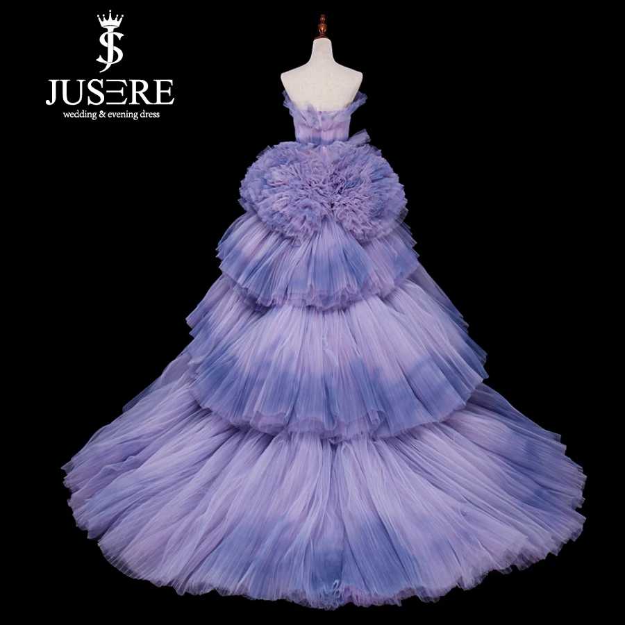 Jusere Real Photos Tired Tutu Prom Dresses Colorful Faded Tulle Evening Dress With Tail robe de soiree 2019
