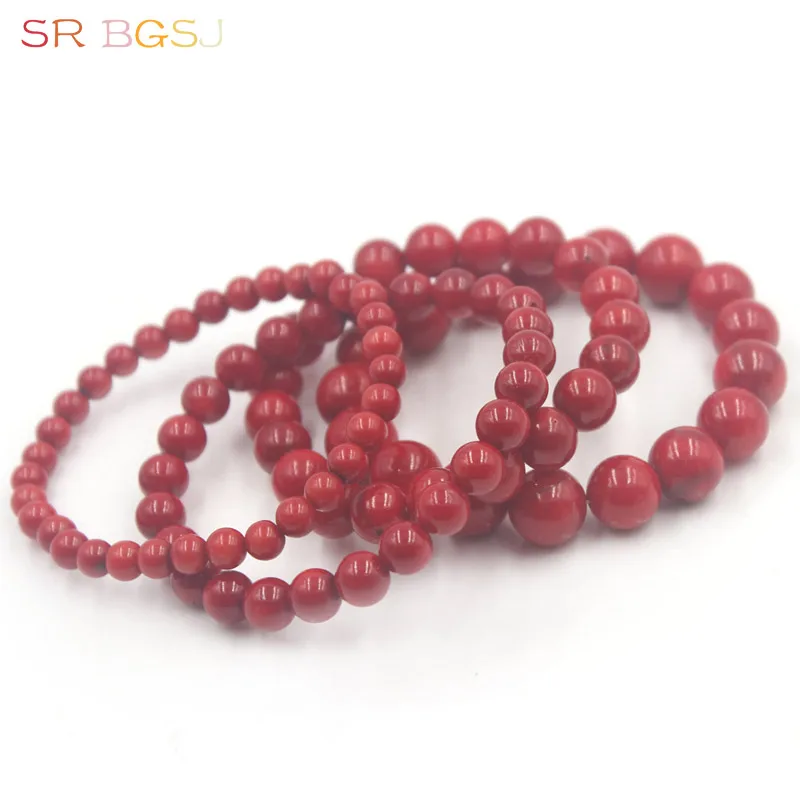 Free Shipping 6 8 10 12mm Round Natural Red Coral Gems Stone Handmade Stretchy Jewelry Bracelet 7&quot 7.5&quot 8&quot|bracelet free shipping|jewelry