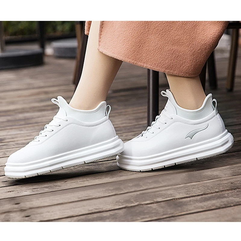 ONEMIX Women Shoes Platform Flats High Top Shoes Pu Leather Light Female Shoes for Outdoor Walking Sneakers White Casual Shoes