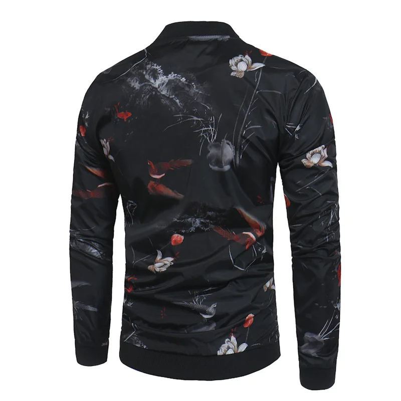 Мужская бейсбольная куртка с цветочным принтом Повседневная ветровка размера XL