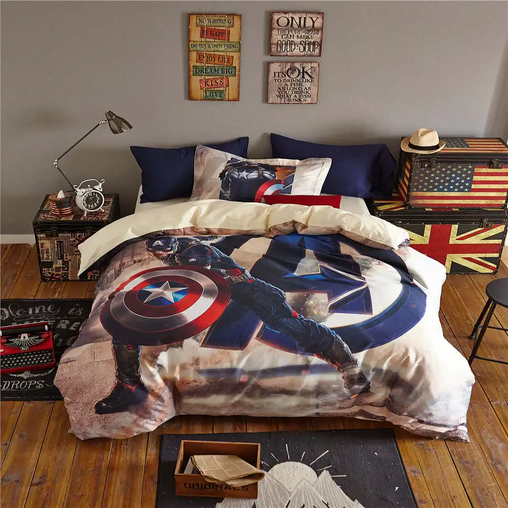 3D одеяло marvel, пододеяльник, набор, Королевский размер, для мальчиков, мультяшный домашний текстиль, Капитан Америка, Египетский хлопок, постельное белье, Дисней, постельное белье, 4 шт