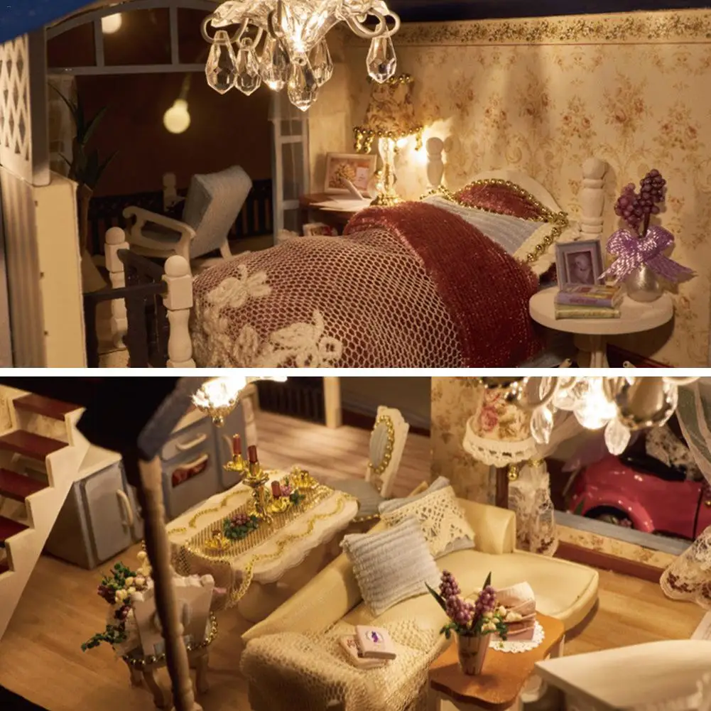 Дом-Прованс, DIY Домик, деревянные игрушки, сборный светодиодный светильник, игрушка на день рождения, домик, светодиодный светильник с батарейным переключателем