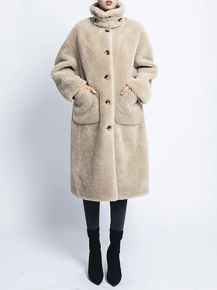 Abrigos mujer invierno, зимнее пальто из искусственного меха, 30% овечий мех, плюшевая куртка, женские длинные меховые пальто