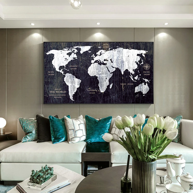

Modern Poster Print Tableaux Big Wall Art Picture Abstract World Map Canvas Painting for Living Room Cuadros Salon Decoracion