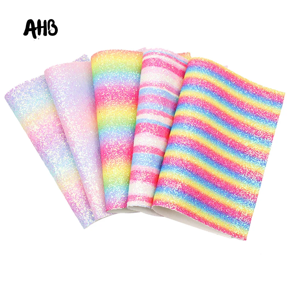 AHB блестящие кожаные листы градиентные радужные объемные Искусственные