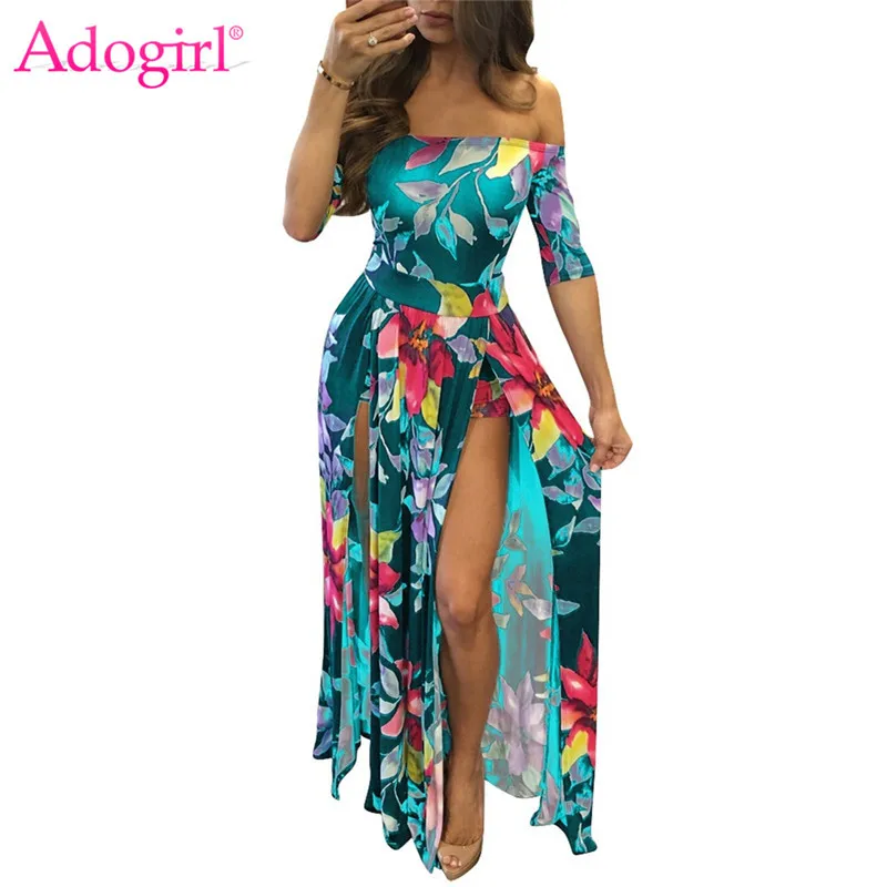 Женское пляжное платье Adogirl богемное с цветочным принтом открытыми плечами