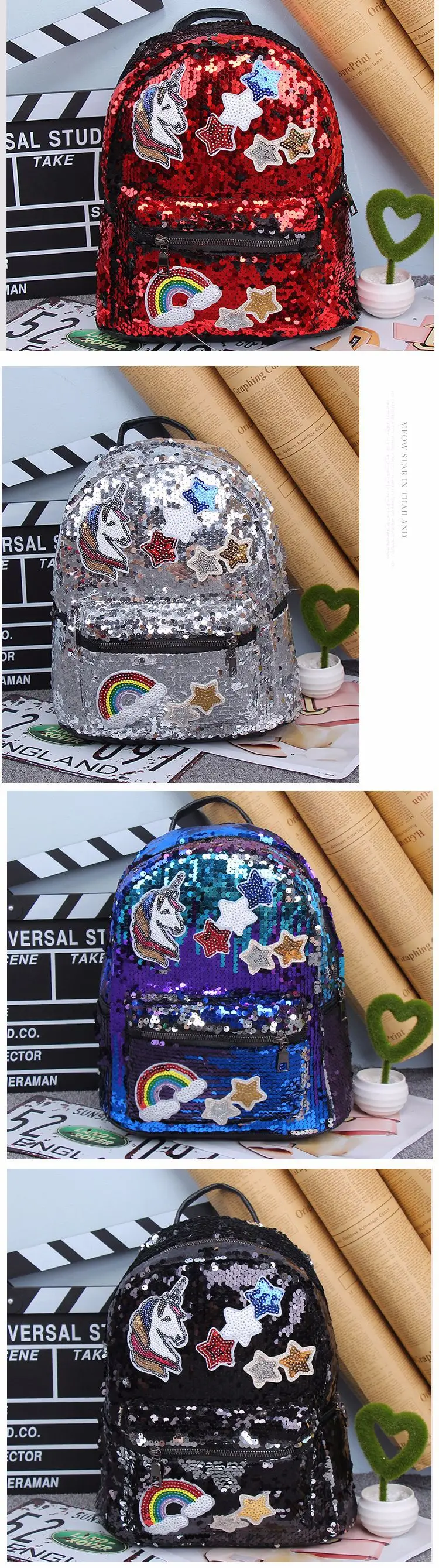 Единорог блестки женский кожаный рюкзак Sac Dos backpsk школьная сумка для девочек-подростков модная Женская дорожная сумка Mochila