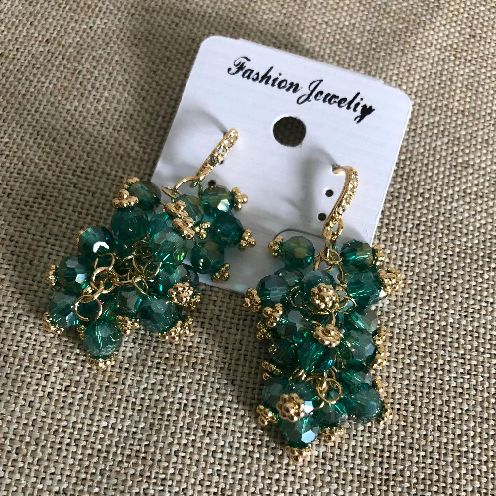 

Bilincolor Trendy Fashion Luxury Cute Green Crystal Beads Grape Cluster Fruit Heavy Drop Earrings for Women Bridal Wedding