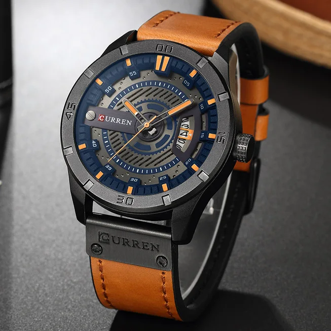 Black Orange CURREN 8301 Роскошные Брендовые мужские военные спортивные часы Мужские Аналоговые кварцевые часы с датой мужские повседневные кожаные Наручные часы Прямая поставка - Цвет: Black Orange
