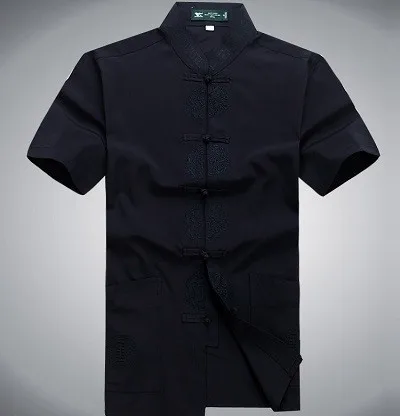 chinese shirt men Sheng Коко китайская рубашка Для мужчин Дракон узор короткий рукав мужской традиционный китайская рубашка белый Tangzhuang ушу Костюмы человек 3XL - Цвет: chinese shirt men