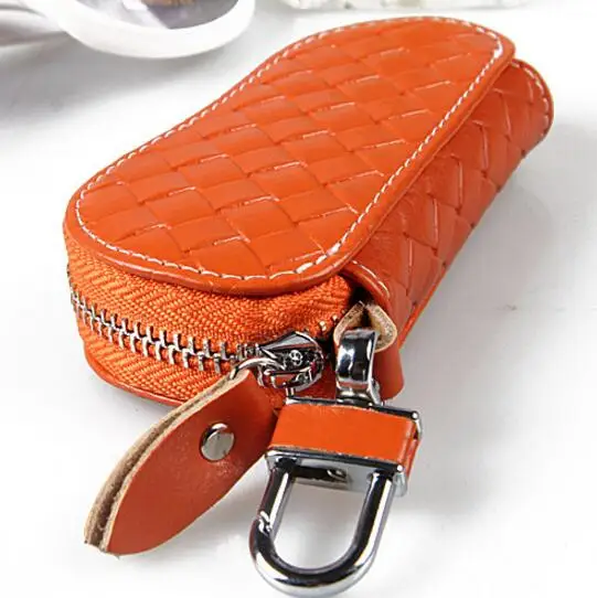 orangeweave Модные женские кошельки для ключей, натуральная кожа, ключница на молнии, держатель ключей для автомобиля, органайзер, Чехлы, чехол, сумка, черный, красный, синий - Цвет: orangeweave