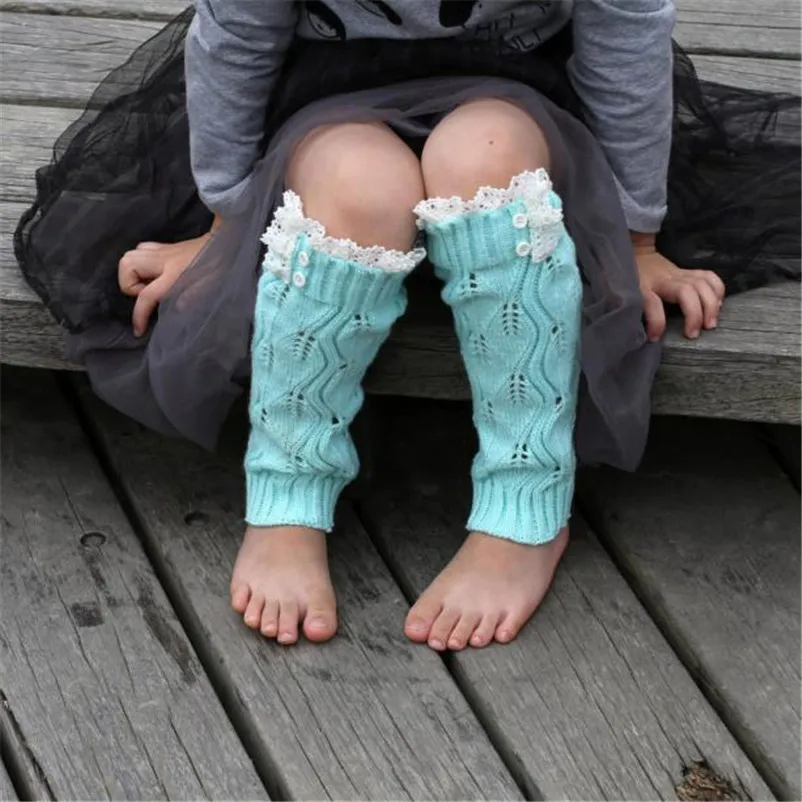 Зимние детские вязаные гетры для маленьких девочек с листочками и кружевами