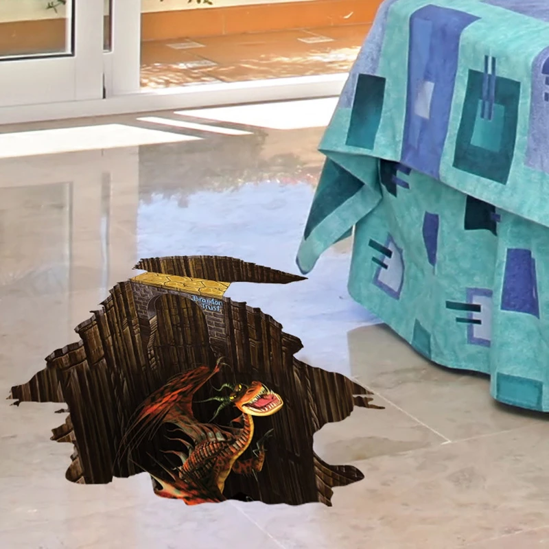 3D DIY ПВХ Съемный Дракон наклейки на пол стену обои Хэллоуина украшения комнаты