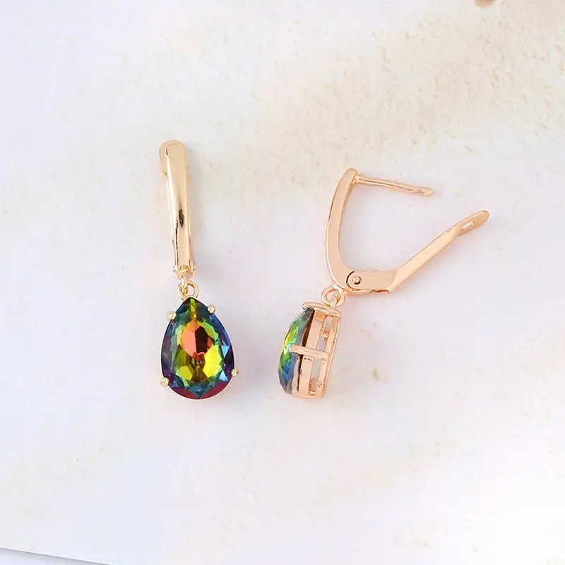 Модные циркониевые золотые серьги OCESRIO 585 для женщин в форме капли воды из