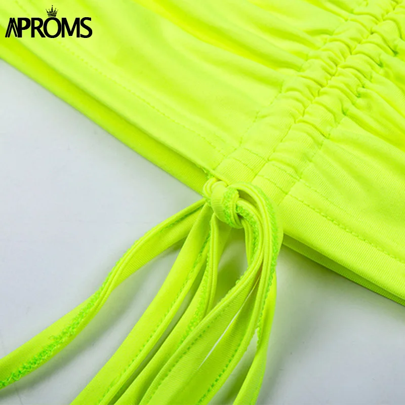 Aproms/крутой неоновый зеленый укороченный топ для девочек, повседневный плиссированный белый топ с рюшами, женская короткая тонкая кофточка, летний топ для женщин, одежда