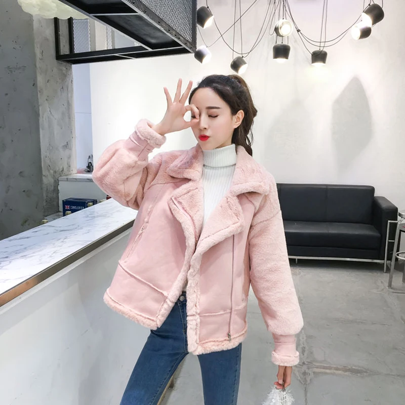 Женская замшевая кашемировая куртка Ailegogo повседневная приталенная теплая