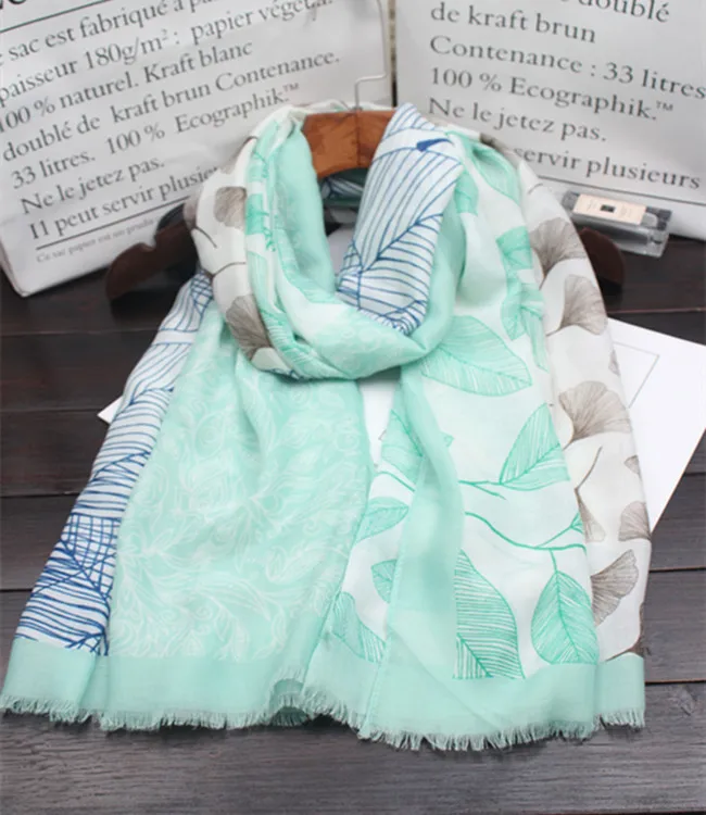 2018 Новейший женский шарф-шаль с принтом листьев гинкго и бахромой, хлопковый, листья хиджаб мафлер, оптовая продажа 10 шт./лот, бесплатная доставка.