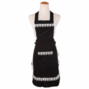 Хлопковые Симпатичные забавные кружевные фартуки для женщин, кухонные фартуки для приготовления пищи, кофе, чая, официантки, черныебелые фартуки для горничной, распродажа