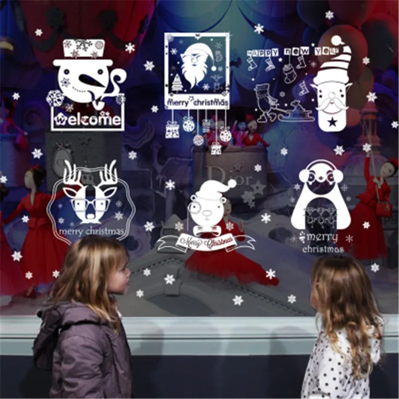 Рождество окна Наклейки Винил DIY Новогодние колокольчики снежинки наклейки на