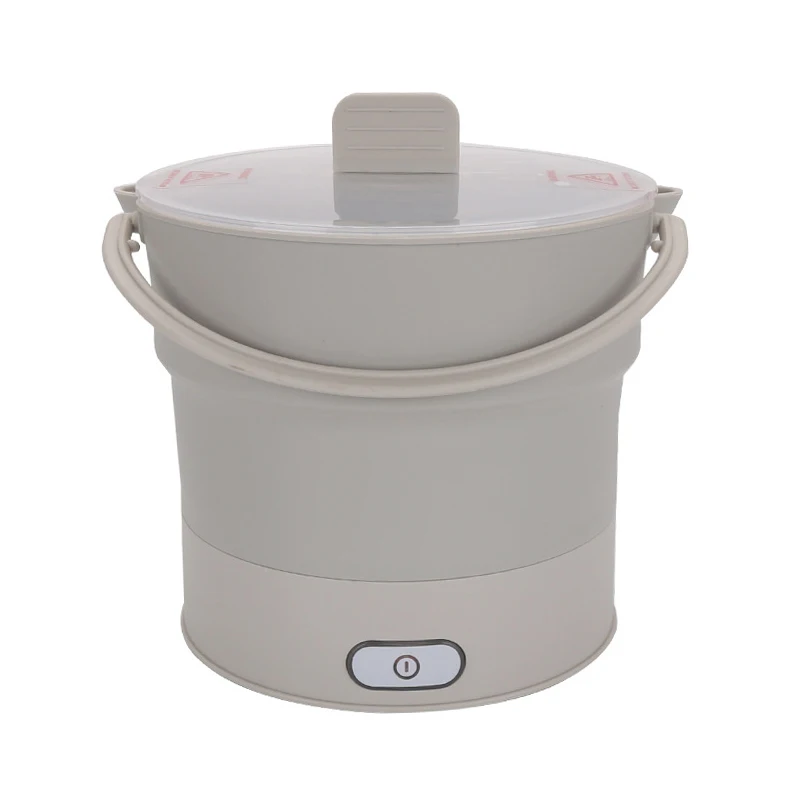Grey UK Plug Foldable Food Container Lunch Box Heated Kettle Cooker Electric Frying Pan Portable Hot Pot EU/US/UK Tea Plug - Цвет: Grey UK Plug