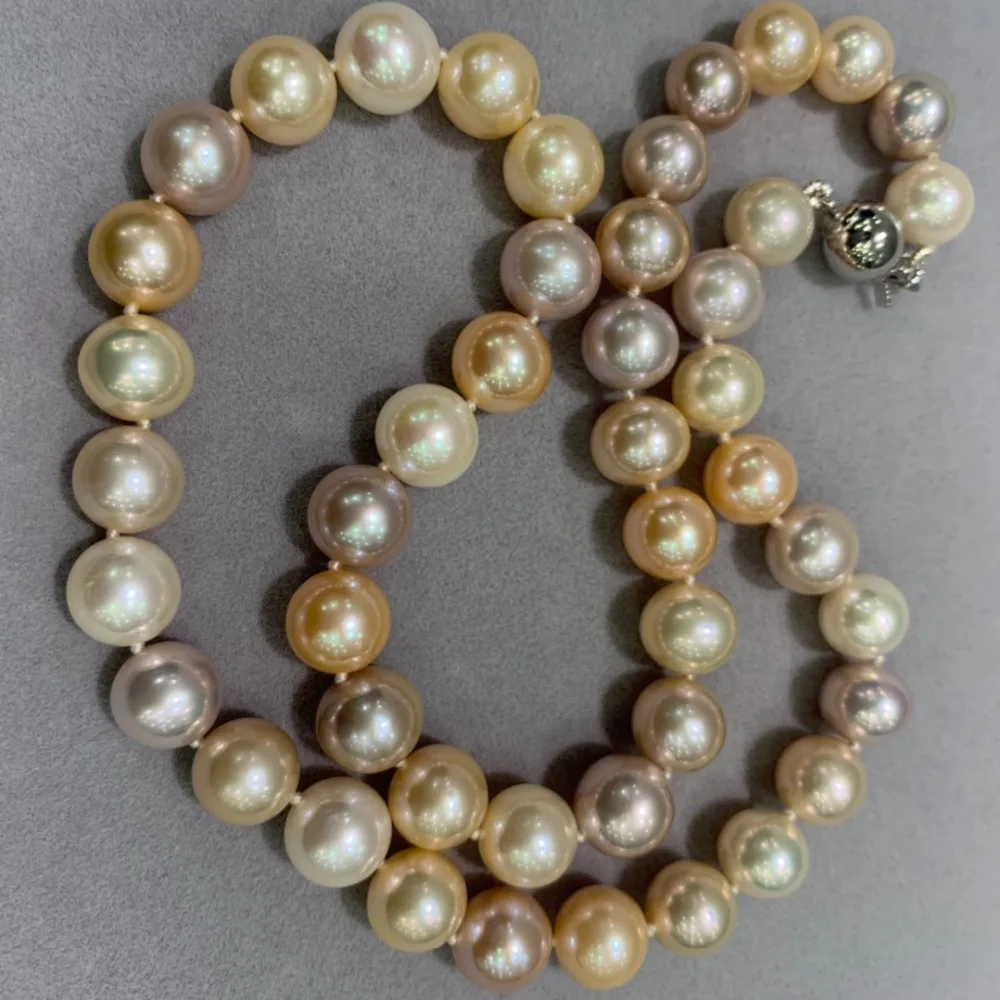 ?? クラシック 100% リアルナチュラル淡水パールチョーカーネックレス 45 センチ多色完璧なラウンドいくつかの欠陥 9-10 ミリメートルファッション女性ジュエリー