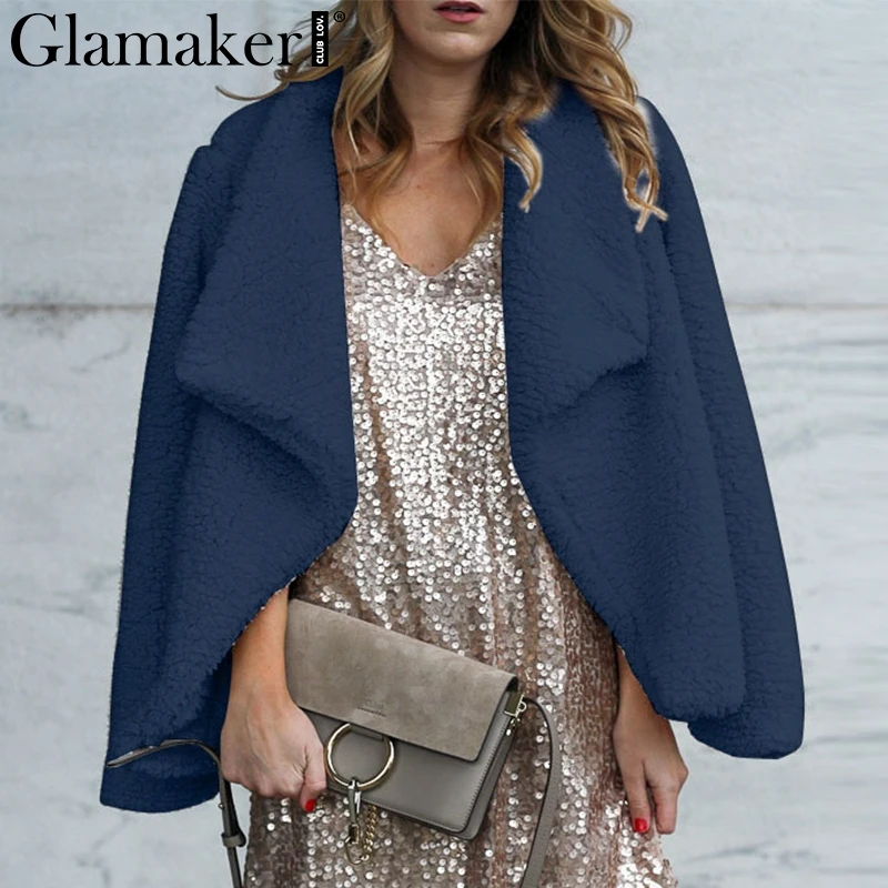 Женская куртка с длинным рукавом Glamaker белая плюшевая Шуба теплым мехом на лето |