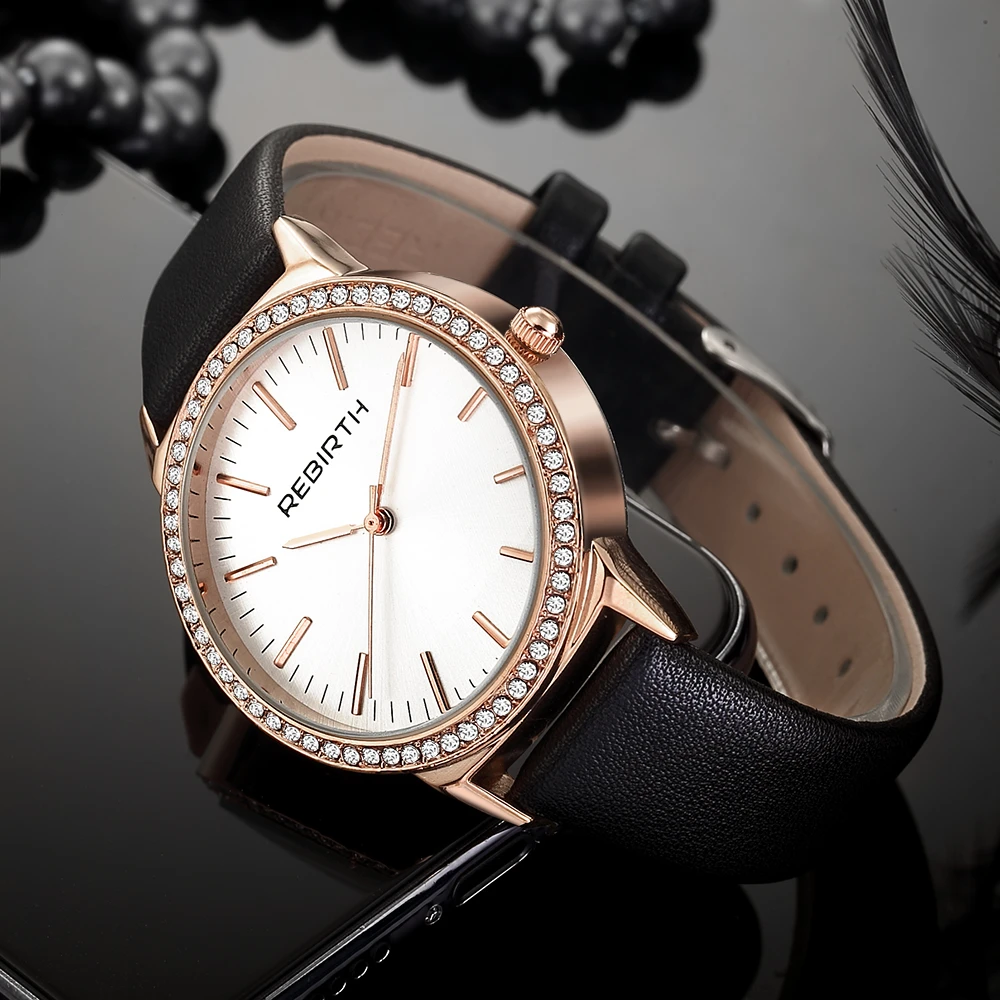 Часы женские кварцевые под розовое золото с кожаным ремешком|Женские