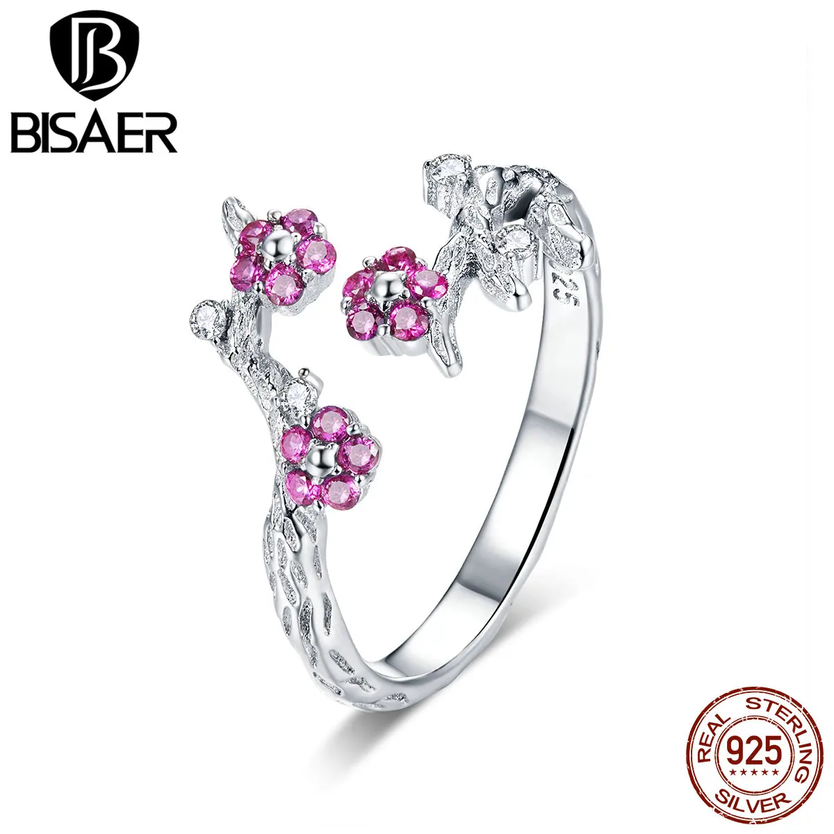 BISAER, 925 пробы, серебряное, винтажное, зимнее, сладкое, цветочное кольцо, регулируемое, цветок орхидеи, женские кольца, серебряное ювелирное изделие EFR022