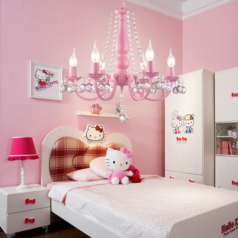 Современная розовая лампа Висячие хрустальные люстры для спальни девочек