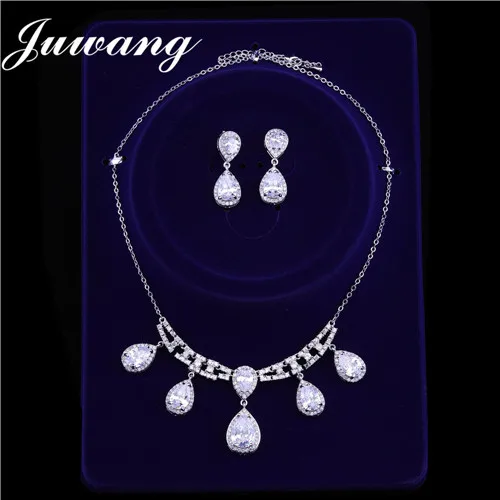 style 6 JUWANG, Дубай, ювелирные наборы для женщин, циркониевый роскошный брендовый ювелирный набор, Классический женский свадебный ожерелье, серьги с камнями - Окраска металла: style 6