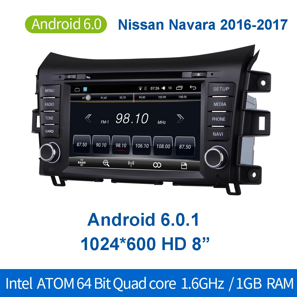 D-NOBLE Car DVD Player Stereo Radio Android 7.1 Bluetooth 8&quot Touchscreen Quadcore 2GB/16GB GPS Navigation for Nissan Navara |