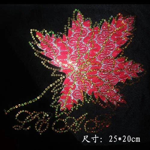 

Red Leaves sequins and thread design hot fix iron on crystal transfers design hot fix rhinestone transfers patches