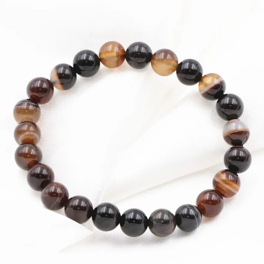 New Vintage Strand Bracelet Natural Agates Stone Veins Onyx 8mm Round Beads Bangle Bracelets Charms Wristband Jewelry 7.5&quot A616 |