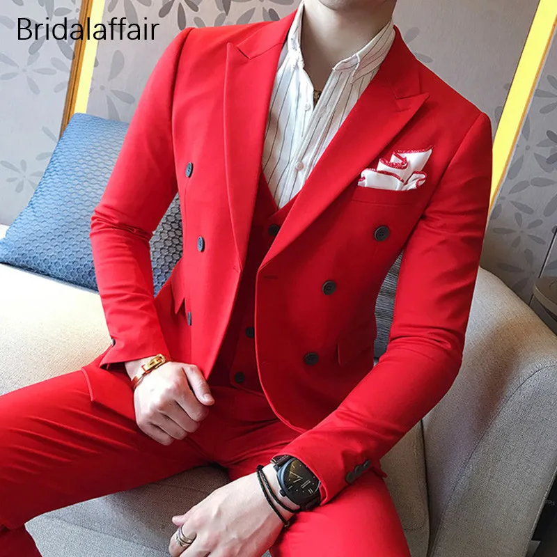 Wonderful Latest Coat Pant Designs Red Men Suit Slim Fit 3Pcs Tuxedo Groom Wedding Suits Custom Made Blazer Terno Masculino 2018 | Мужская